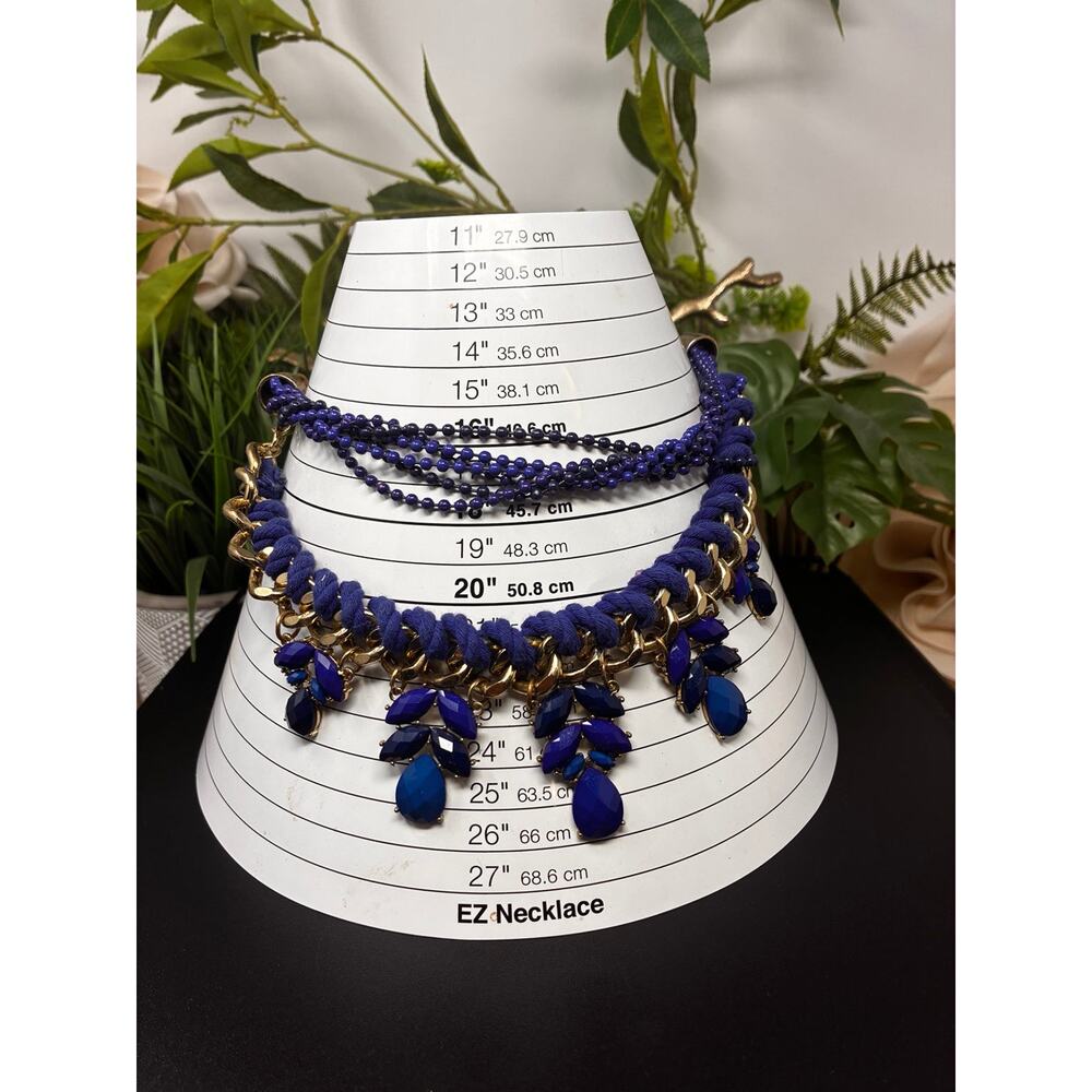 Vintage H&M Cobalt Blue Multi-Strand Statement Bib Necklace - Picture 6 of 6